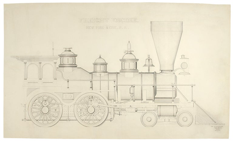 Item #28465 Freight Engine. New York & Erie R.R. An original drawing. Theodore KRAUSCH, 19th century.