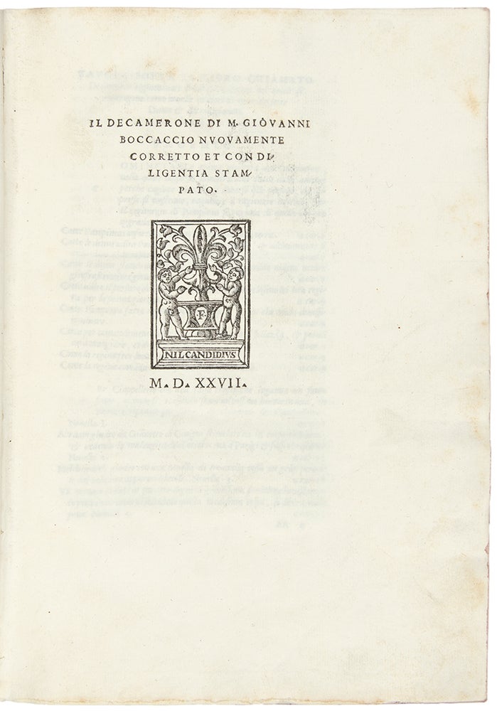 Item #28931 Il Decamerone di M. Giovanni Boccaccio nuovamente corretto et con diligentia stampato. Giovanni BOCCACCIO.