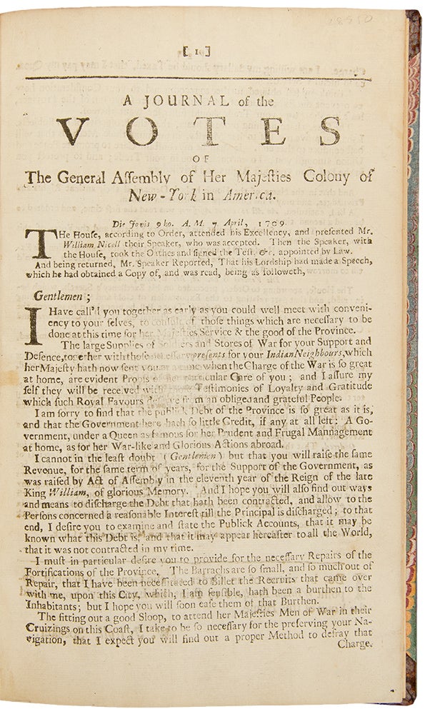 Item #28950 Journal of the Votes of the General Assembly of Her Majesties Colony of New-York in America [caption title]. NEW YORK.