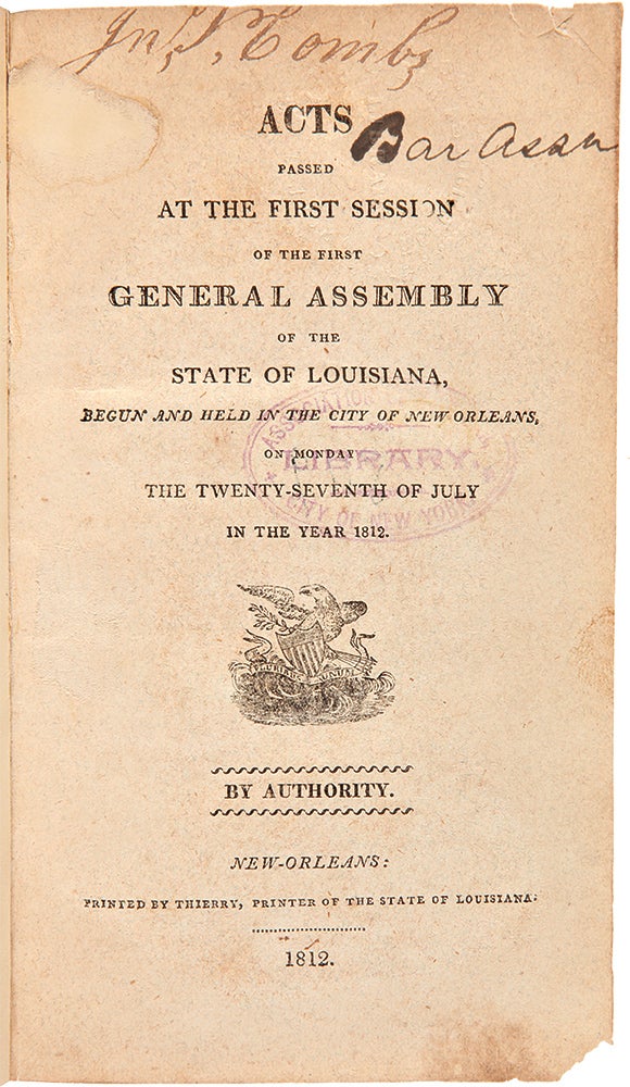 Item #28991 [Consecutive Run of Louisiana Laws from the First Seventeen Sessions of the State Legislature, 1812 - 1828]. LOUISIANA LAWS.