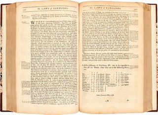 Acts, Passed in the Island of Barbados. From 1643, to 1762, inclusive; Carefully Revised, Innumerable Errors Corrected; and the Whole Compared and examined, with the Original Acts, in the Secretary's Office [...] To which is Added An Index, and Abridgment: With many useful Notes, References and Observations, never before published. And Also a List of all the Laws, passed under the Settlement of the Island; which are now become Obsolete, Expired, or have had their Effect