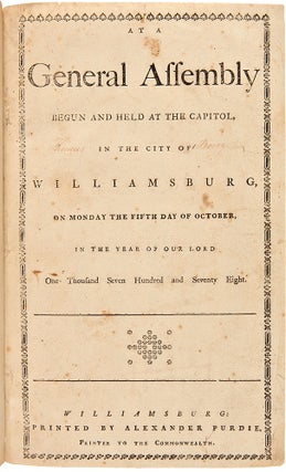 Item #29391 At a General Assembly, Begun and Held at the Capitol, in the City of Williamsburg, on...