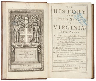 Item #29706 The History and Present State of Virginia, in four parts ... By a native and...