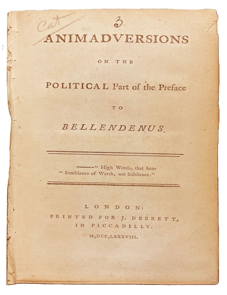 Item #29825 Animadversions on the Political Part of the Preface to Bellendenus. Rev. Thomas CROMPTON.
