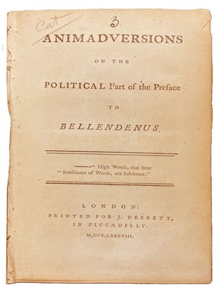 Item #29825 Animadversions on the Political Part of the Preface to Bellendenus. Rev. Thomas CROMPTON