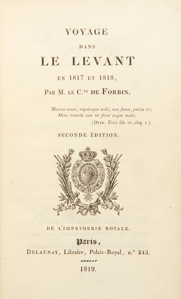 Item #31019 Voyage dans le Levant en 1817 et 1818 ... Seconde Edition. Louis FORBIN, Comte de.