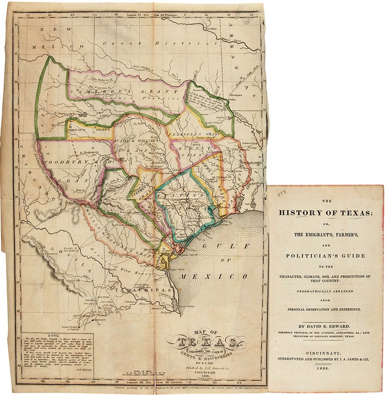 Item #33990 The History of Texas; or, The Emigrant's, Farmer's, and Politician's Guide to the Character, Climate, Soil and Productions of that Country. David B. EDWARD.