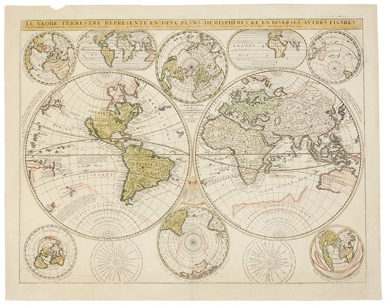 Item #34416 Le Globe Terrestre Representé En Deux Plans-Hemispheres Et En Diverses Autres Figures. Vincenzo Maria CORONELLI, Jean-Nicolas de TRALAGE, c.