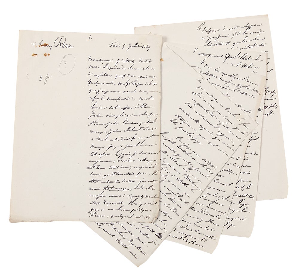 Four manuscript letters from Tocqueville to John Stuart Mill 3 and Henry Reeve 1 written in the hand of Gustave de Beaumont evidently in preparation