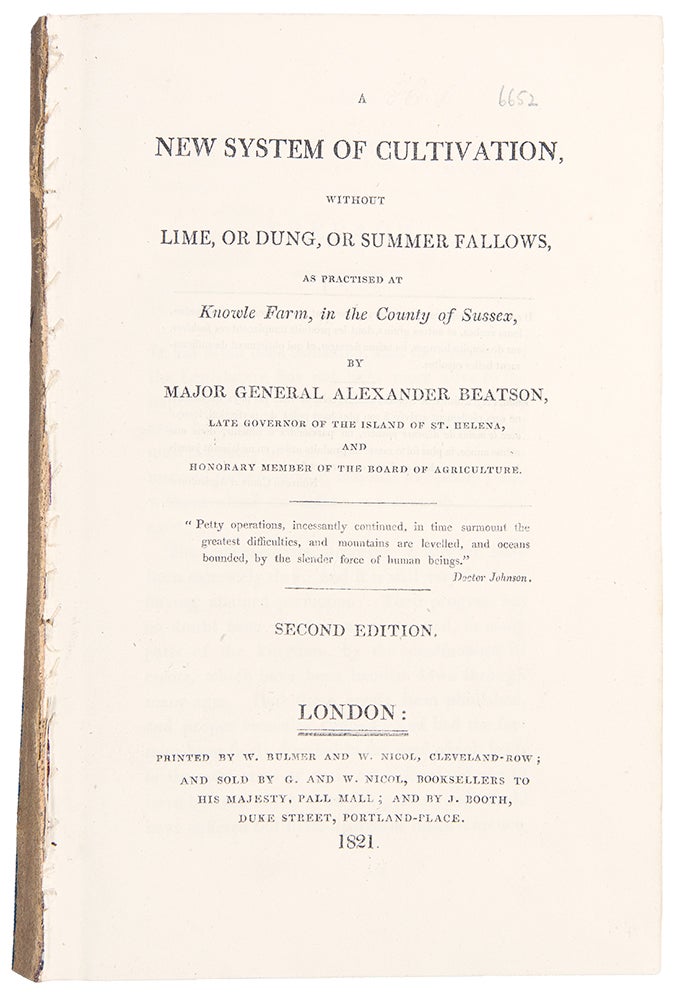 Item #35484 A New System of Cultivation, without Lime, or Dung, or Summer Fallows, as Practised at Knowle Farm, in the County of Sussex ... Second Edition. Alexander BEATSON.