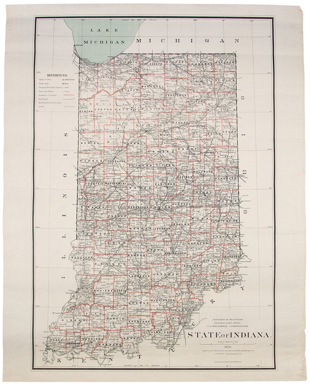 Ind Map Indiana Mod Indiana | General Land Office - C. ROESER UNITED STATES
