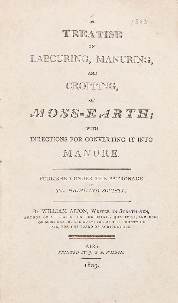 Item #37708 A Treatise on Labouring, Manuring, and Cropping, of Moss-Earth; with Directions for Converting it into Manure. William Townsend AITON.