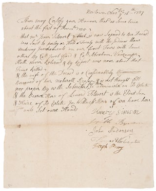 Item #38668 Manuscript document signed by the selectmen of Newtown, NJ, attesting that Isaac...