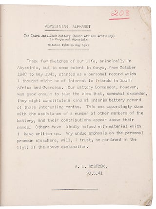 Abyssinian Alphabet. The Third Anti-Tank Battery (South African Artillery) in Kenya and Abyssinia, October 1940 to May 1941