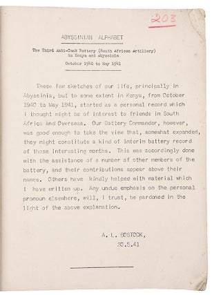 Abyssinian Alphabet. The Third Anti-Tank Battery (South African Artillery) in Kenya and Abyssinia, October 1940 to May 1941