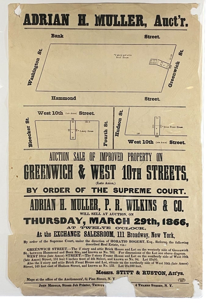 Item #39133 Auction Sale of Improved Property on Greenwich & West 10th Streets. auctioneer NEW YORK CITY - Adrian H. Muller.