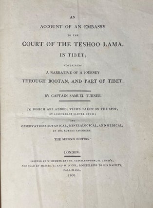 An Account of an Embassy to the Court of the Teshoo Lama, in Tibet; containing a Narrative of a Journey through Bootan, and part of Tibet.