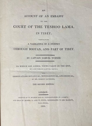 An Account of an Embassy to the Court of the Teshoo Lama, in Tibet; containing a Narrative of a Journey through Bootan, and part of Tibet.