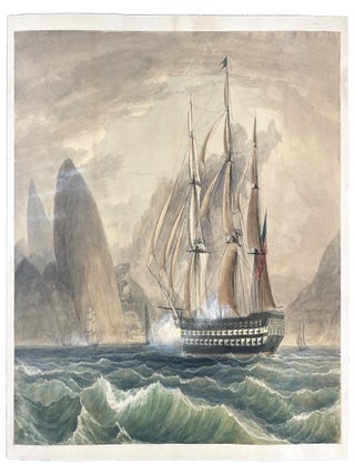Item #40877 [Original watercolour of the USS North Carolina, a ship of the line, off the...