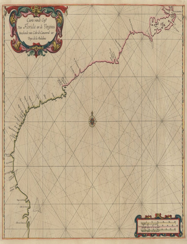 Item #41053 Caerte van de Cust van Florida tot de Verginis Streckende van Cabo de Canaveral tot Baya de la Madalena. [Carte from the Coast of Florida to Virginia Stretching from Cabo de Canaveral to Baya de la Madalena]. Arent ROGGEVEEN.