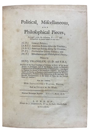Item #41129 Political, Miscellaneous, and Philosophical Pieces: Arranged under the following...