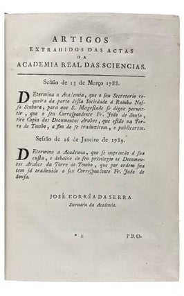 Item #41430 Documentos Arabicos para a historia Portugueza copiados dos originaes da Torre do...