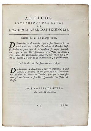 Documentos Arabicos para a historia Portugueza copiados dos originaes da Torre do Tombo