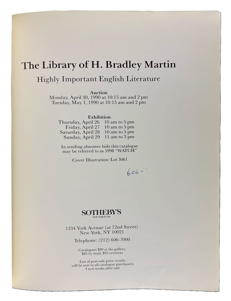 Item #42026 The Library of H. Bradley Martin: Part VIII: Highly Important English Literature. H. Bradley MARTIN.