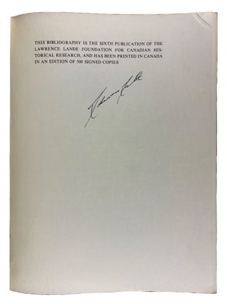Rare and Unusual Canadiana: First Supplement to the Lande Bibliography