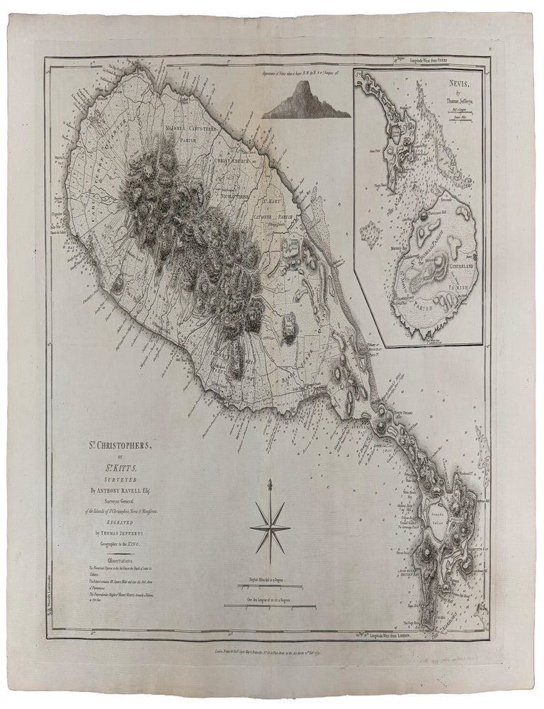 Item #42745 St. Christopher's, or St. Kitts, Surveyed By Anthony Ravell Esquired. Surveyor General of the Islands of St. Christophers, Nevis, & Montferrat. Thomas JEFFERYS.