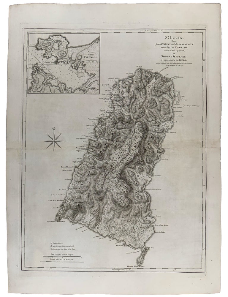Item #42747 St. Lucia; Done from Surveys and Obserations made By the English whilst in their Possession. Thomas JEFFERYS.