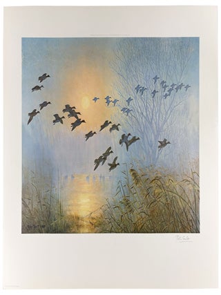 Item #5200 [Teal Coming to the Pool, by the Willow on a Misty Morning]. after Sir Peter Markham...
